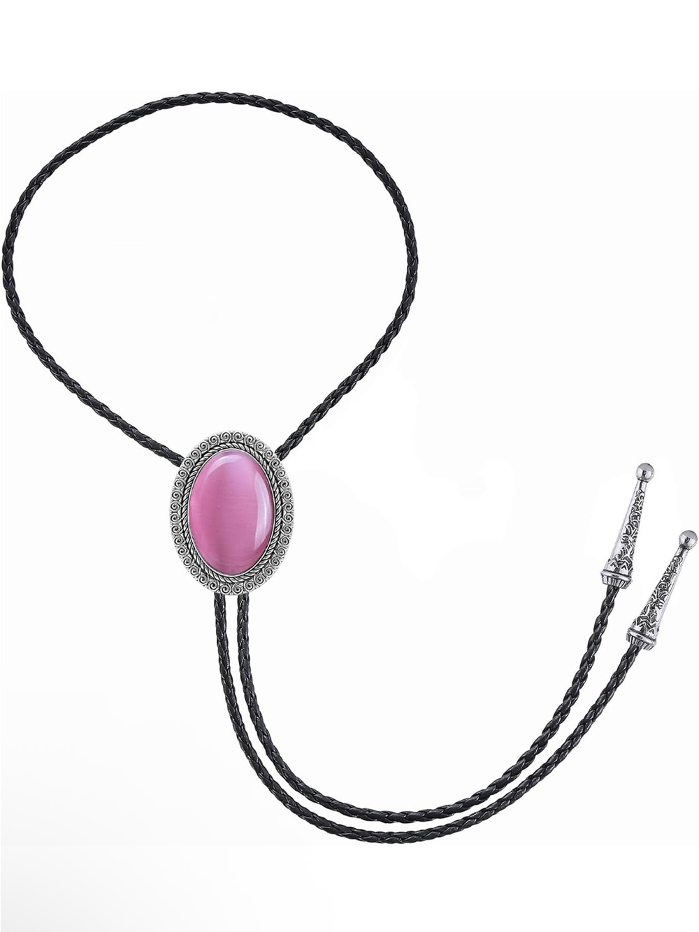 Anthropologie Pink Stone Bolo Necklace with Silver-Tone Medallion